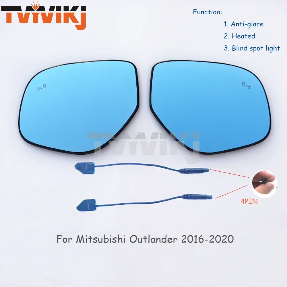 1 pair Side rearview mirror blue glass lens With Blind spot light For Mitsubishi Outlander 2016-2020 anti glare BSA BSD