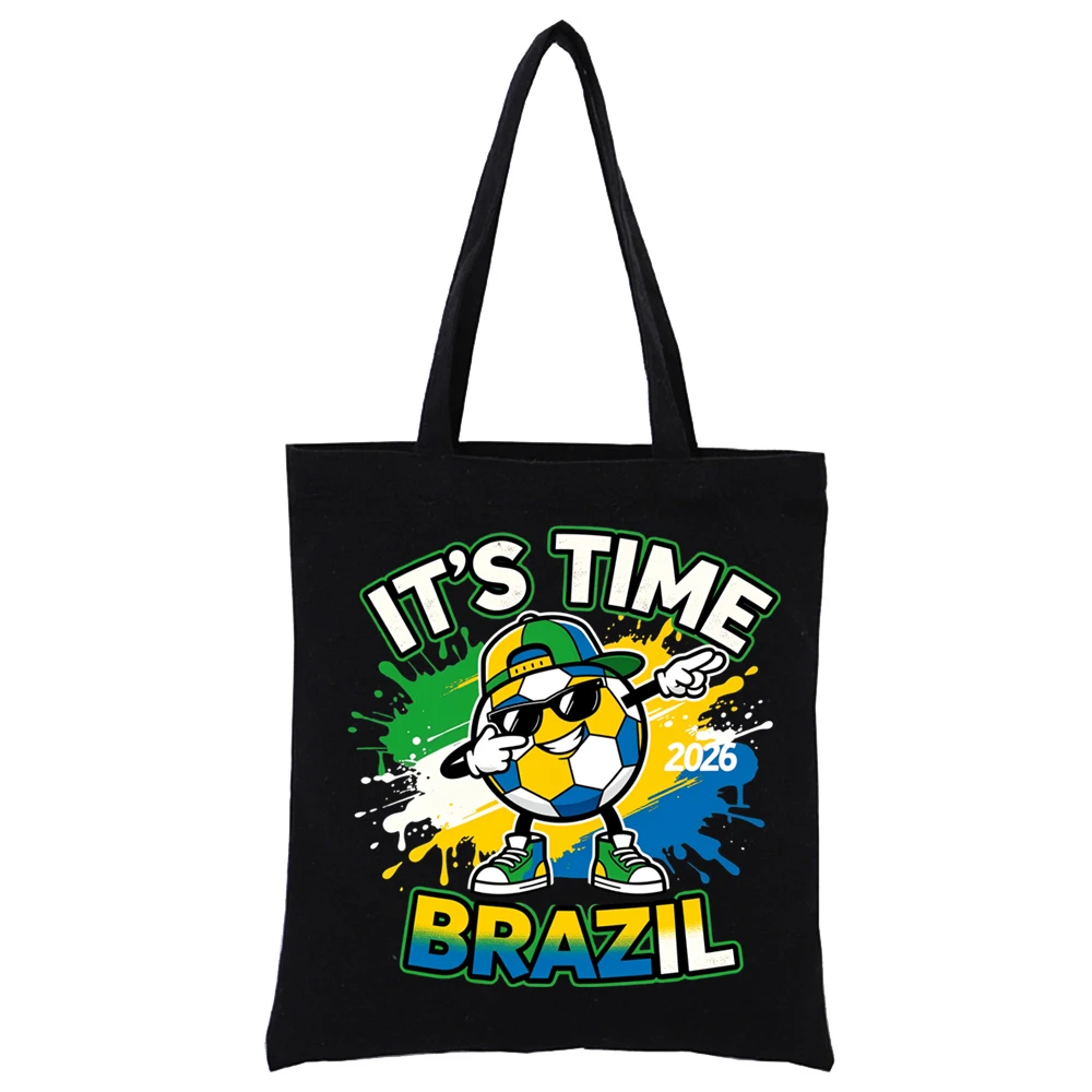 Black Football Soccer Printed Canvas Tote Bag Reusable Casual Shoulder Shopping Handbag Sports Fan Daily Outdoor Gift