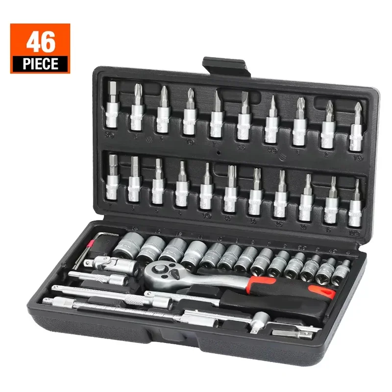 46-53PCS Hand Tool Sets Car Repair Kits Set Workshop Socket Mechanical Tools Box for Home Ratchet Screwdriver Kit