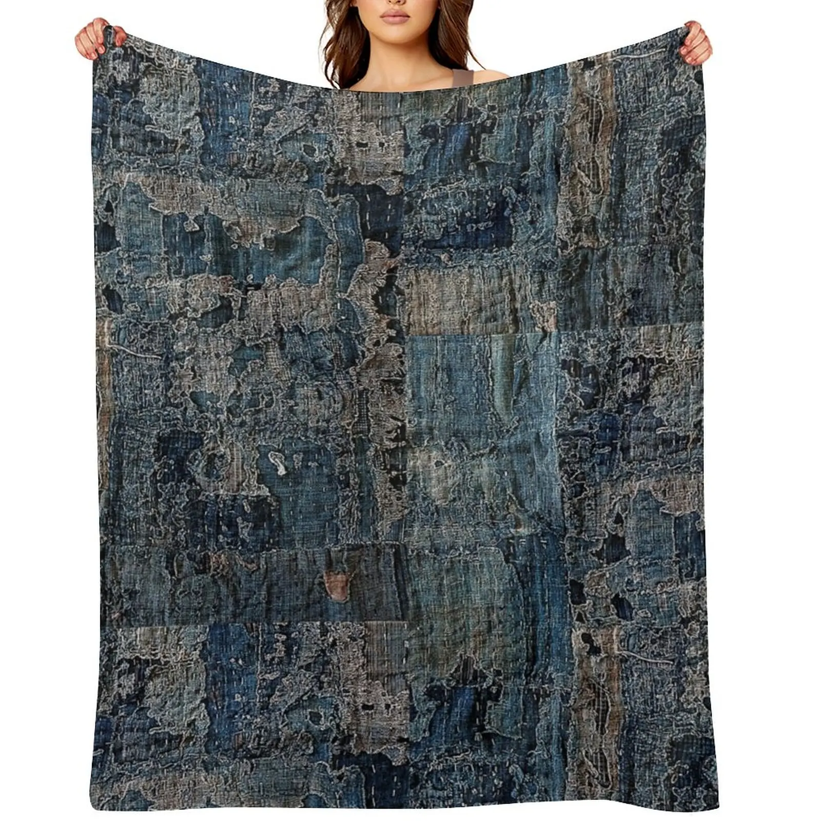 

Worn & Mended Boro Artwork Throw Blanket Bed linens Flannels manga Sofa Quilt Blankets