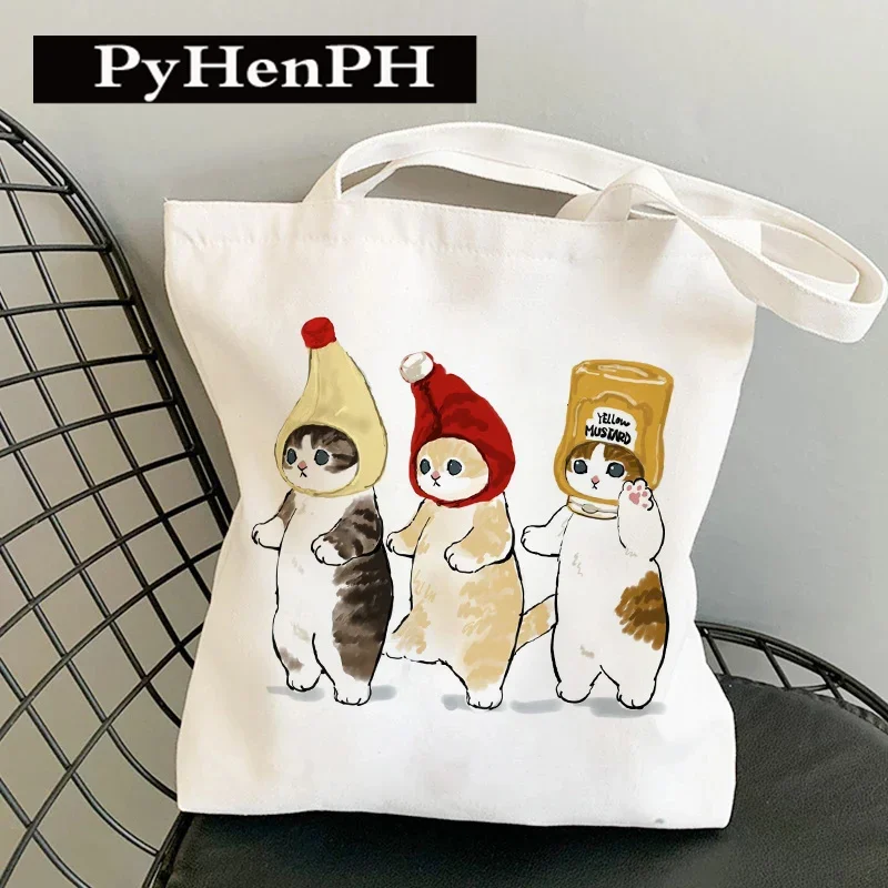 Cute Cat Canvas Tote Bag Women Casual Shopping Bags Female Large capacity handbag Girls Tote Shoulder Bags