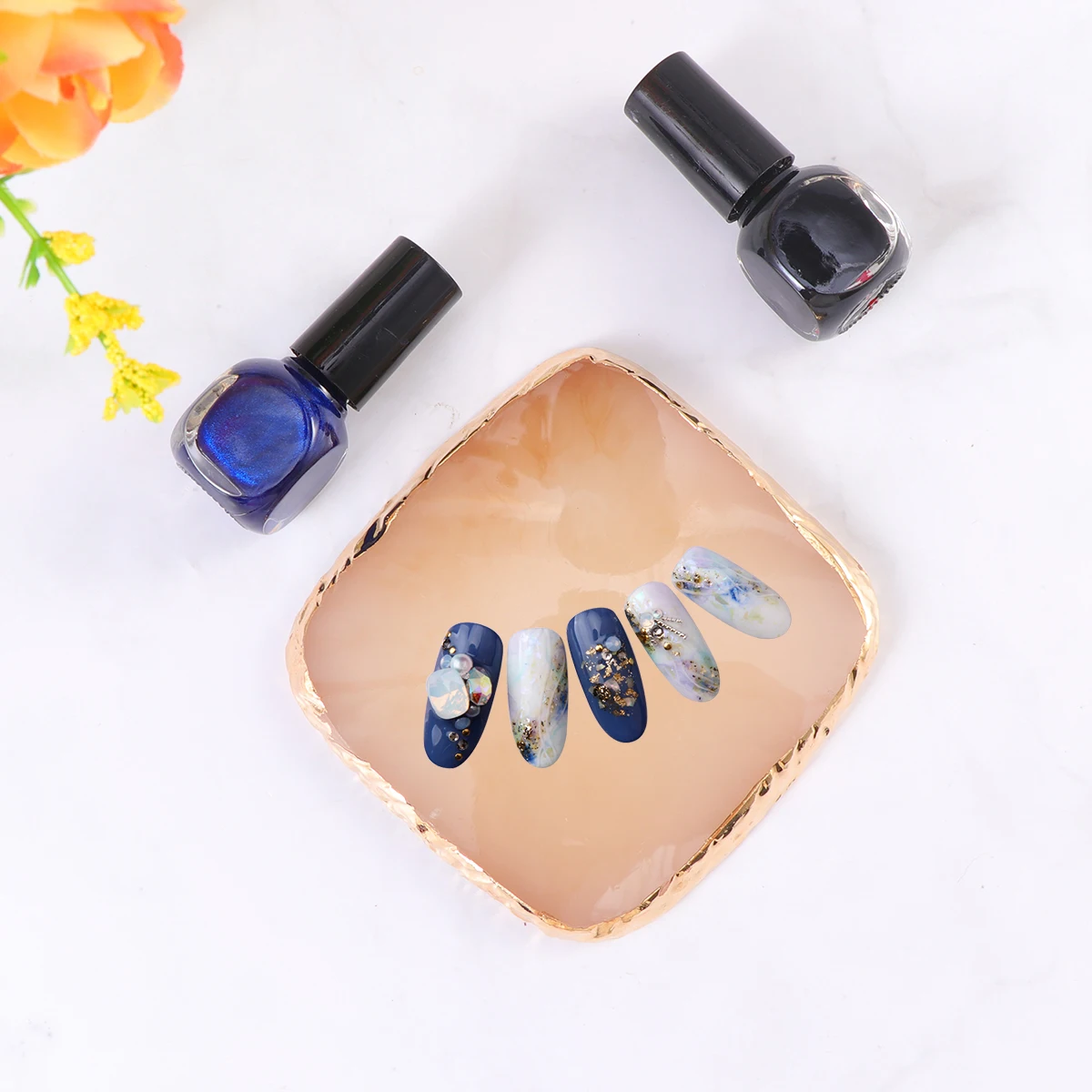 1 Buah Palet Warna Kuku Resin Bentuk Kotak, Plat Display Manikur Tekstur Halus Mudah Dibersihkan, Baki Pencampur Nail Art untuk Penggunaan di Rumah dan Toko