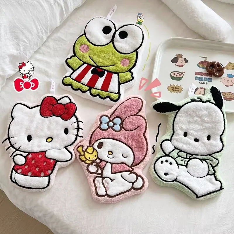 منشفة يد ماصة للرسوم المتحركة من الصوف المرجاني كاواي سانريو، منشفة معلقة ناعمة على شكل لطيف، عنصر صغير للحمام والمطبخ #1