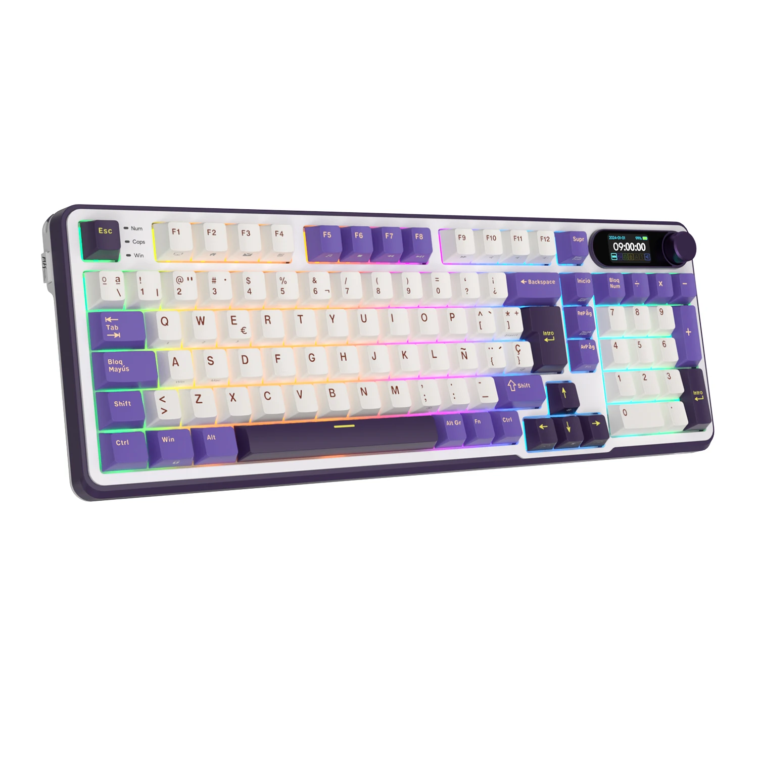 Teclado Mecánico Inalámbrico ROYAL KLUDGER S98 Español con Pantalla TFT Superior, 98 Teclas RGB, Intercambiable en Caliente, Tri-modo, para