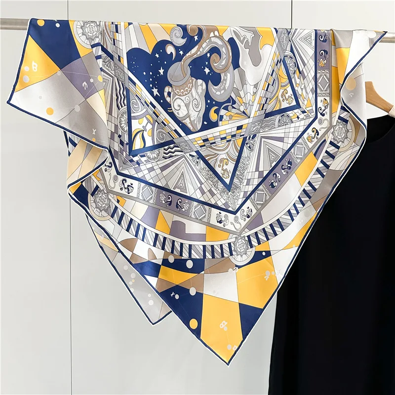 110cm Silk Scarf Luxury Design Women Large  Square Scarves Hand Rolled Edges Bandanas Tops Shawls Vintage Designer Satin Scarfs