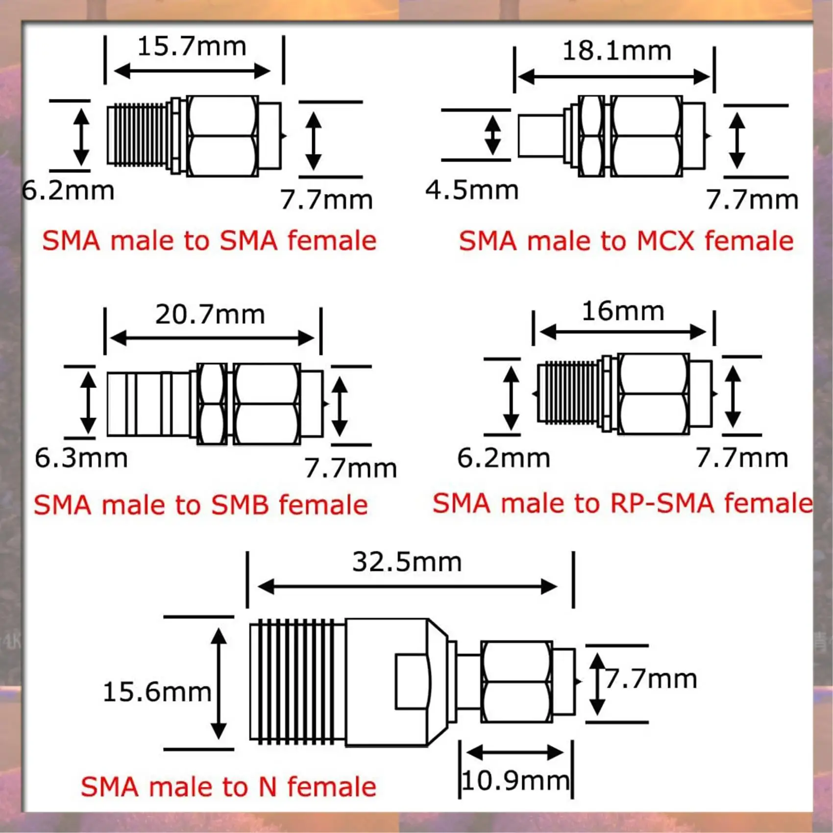 Top Sale 10 Type Set SMA Adapter Kits SMA Male To N/F/BNC/UHF/MCX/SMB/TV/TNC Female Straight Nickel Gold Plated Test Converter
