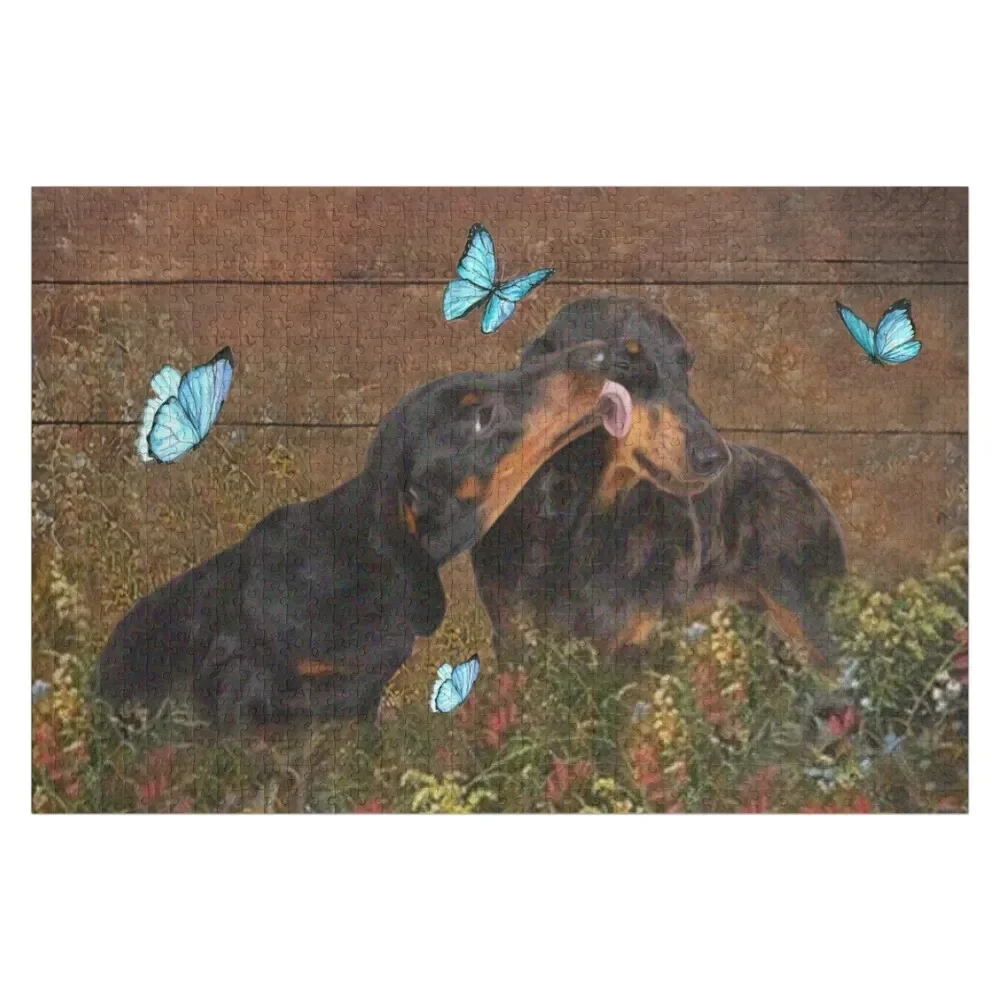 

Dachshund Kissing Jigsaw Puzzle Children Wooden Name With Photo Puzzle