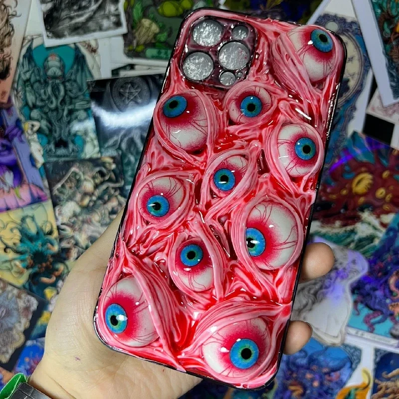 4113 Original 3D Handmade Mobile Phone Case Cthulhu Eyes Punk Style Dark Gothic Art Mobile Phone Case Custom Christmas Gift