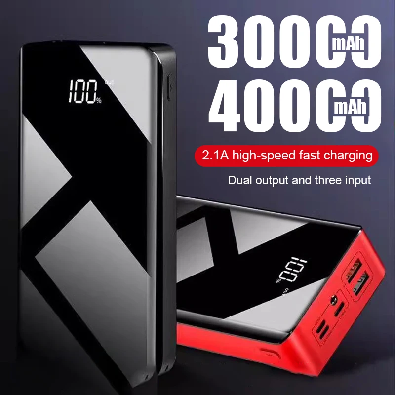 

30000mAh/40000mAh Power Bank large capacity LED mirror two-way fast charge for iPhone 15 16 MINI PRO MAX Xiaomi mobile phone