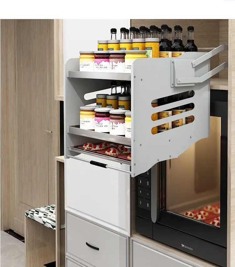 

Высокая и глубокая корзина, кухонный высокий шкаф с подъемным механизмом, подвесной шкаф с выдвижной секцией для специй, большая корзина-органайзер.