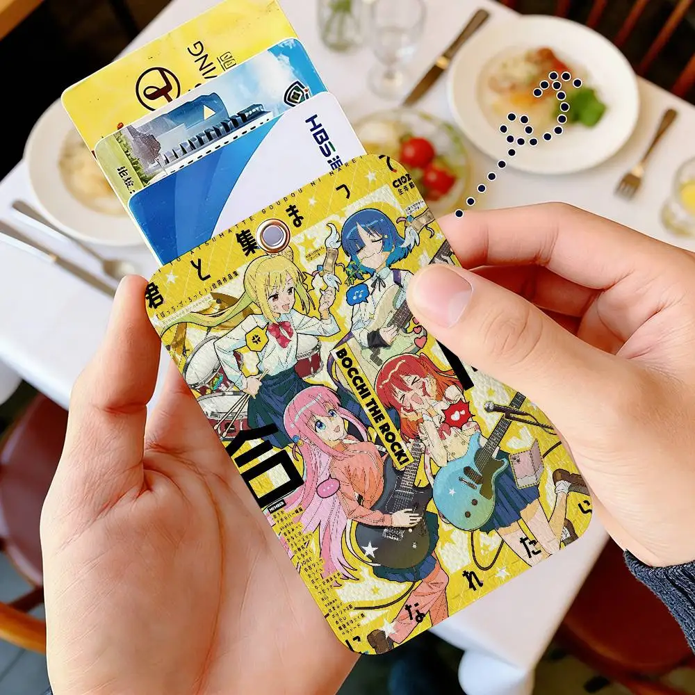 Music anime B-BOCCHI THE R-ROCK 1Pc PU Leather Card Holder Keychain Key Ring Door Lock Access Tags ID Card Case Keychain Card