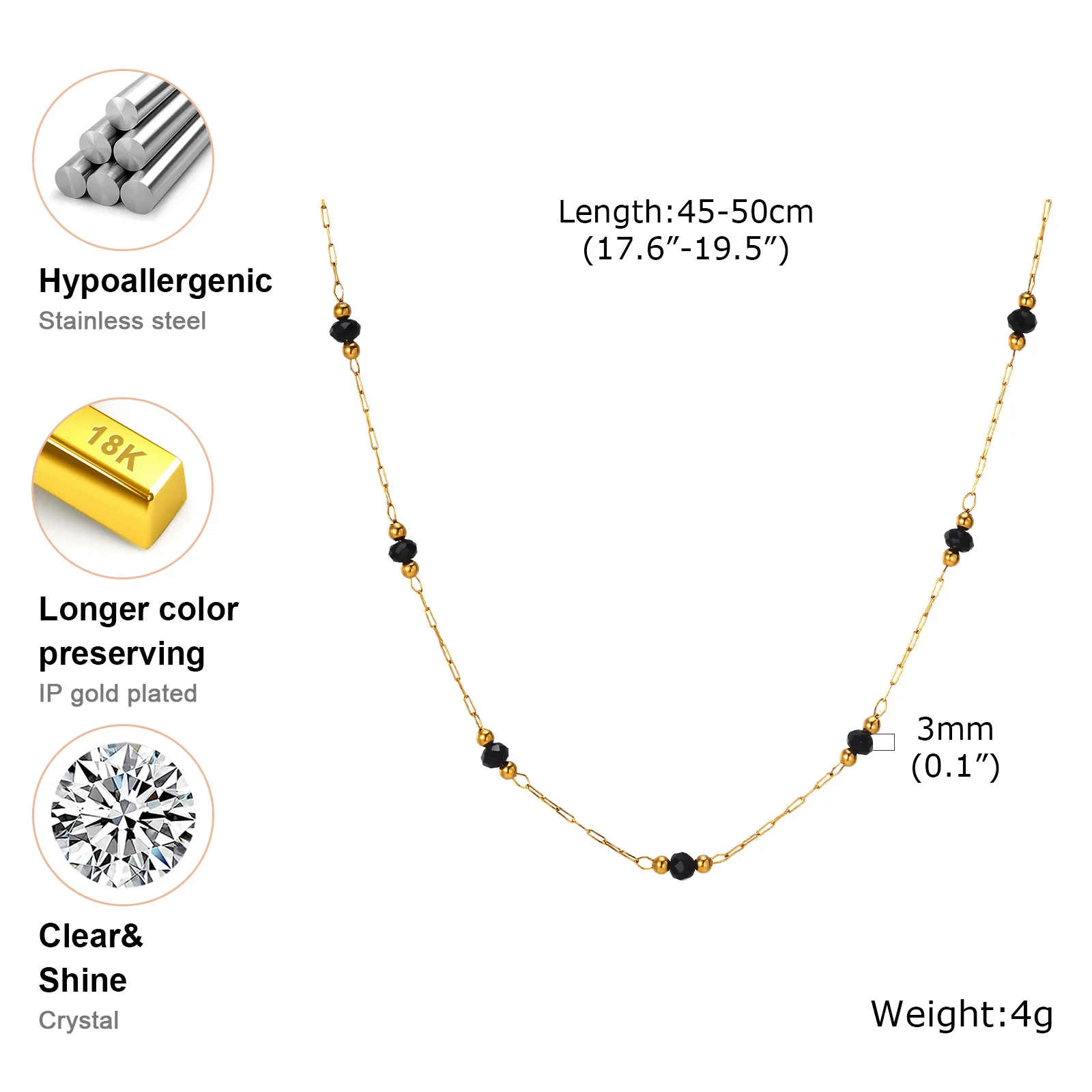 Stainless Steel Chain Beads Necklace 18K Yellow Gold Plated for Women Girls Gift Wholesale Jewelry - Image 3