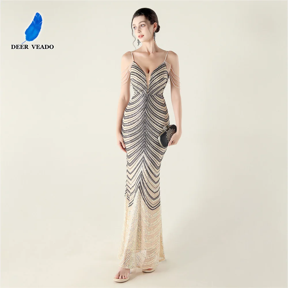 

Вечернее платье DEERVEADO с 7 цветами, пайетками и бисером, роскошное макси-платье для выпускного вечера, торжественные платья, официальные наряды