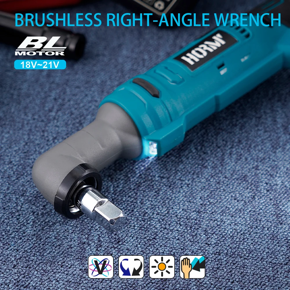 18V 1/2inch Brushless Electric Ratchet Wrench Cordless Work Power Tool 168N. mScrew Removal Repair Right Angle Wrench