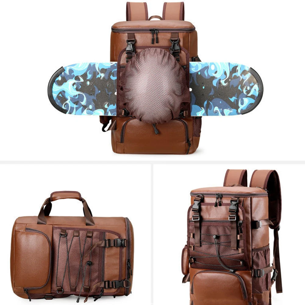 PU Leather Multi Purpose Sports And Fitness Backpack Travel Hiking Bag Camping Bag Cycling Bag Helmet Bag Skateboard Skiing Bag