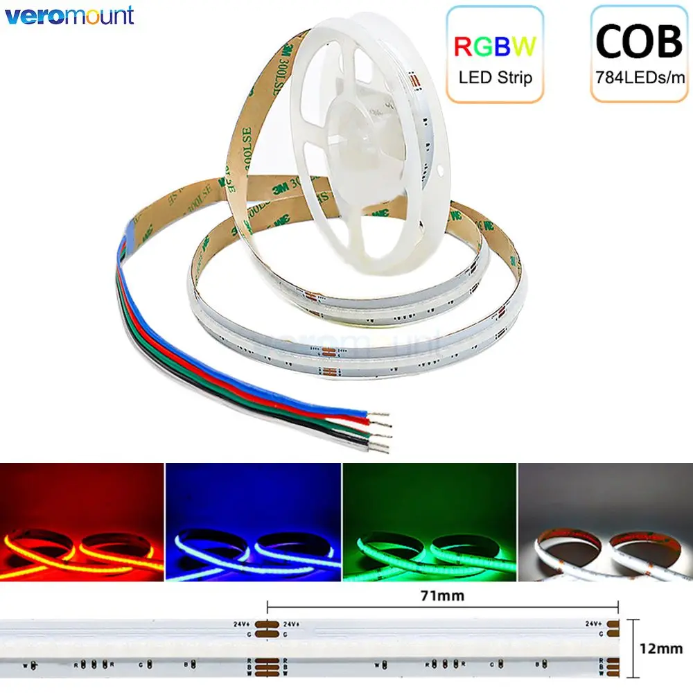 5m COB RGBW LED Strip Lights 784LEDs/m High Density Dimmable LED Lighting Flexible RA90 FCOB 4 in 1 RGBWW LED Tape Ribbon DC24V