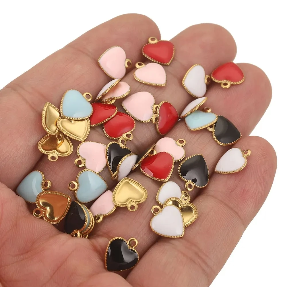 20pcs Stainless Steel Enamel Hearts Charms For Jewelry Making DIY Small Charms Bracelet Extend Chain Tail Tag Accessories Parts