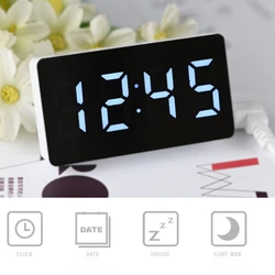 Mini Mirror Table Clock Multifunctional Digital Alarm Snooze Display Time Night LED Light Desk Desktop Home Decor Gifts Children