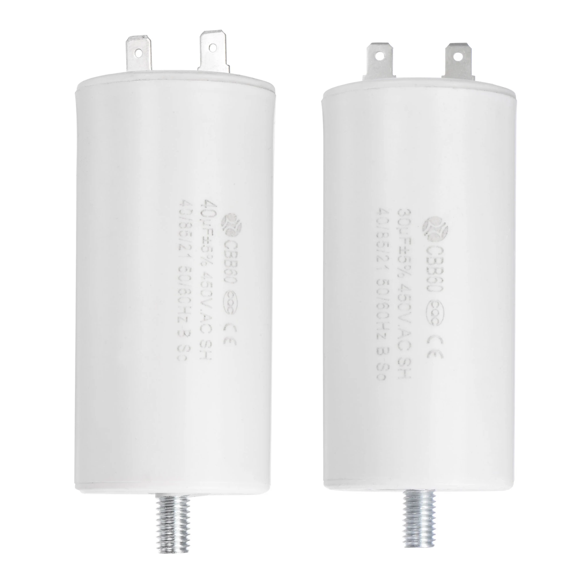 

CBB60 Run Capacitor AC450V 30uF 40uF Single Insert 50/60Hz Cylinder 92x45mm with Fixing Stud for Air Compressor Water Pump Motor