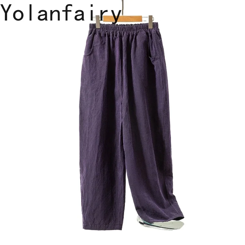 

YOLANFAIRY 100%Natural Mulberry Silk Pants for Women High Quality Watered Gauze Trousers Vintage Harem Pants Reversible Pantalon