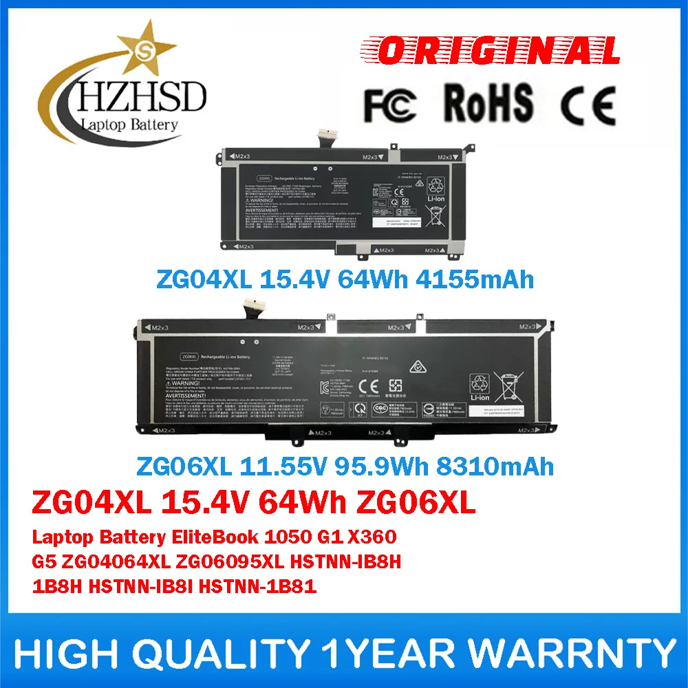 ZG04XL 15.4V 64Wh ZG06XL Genuine Original Laptop Battery For HP EliteBook 1050 G1 X360 G5 ZG04064XL ZG06095XL HSTNN-IB8H 1B8H