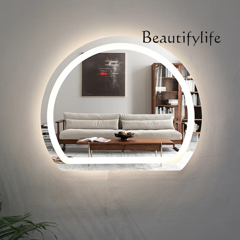 Simple modern round anti-fog bathroom toilet bathroom mirror intelligent luminous wall-mounted toilet