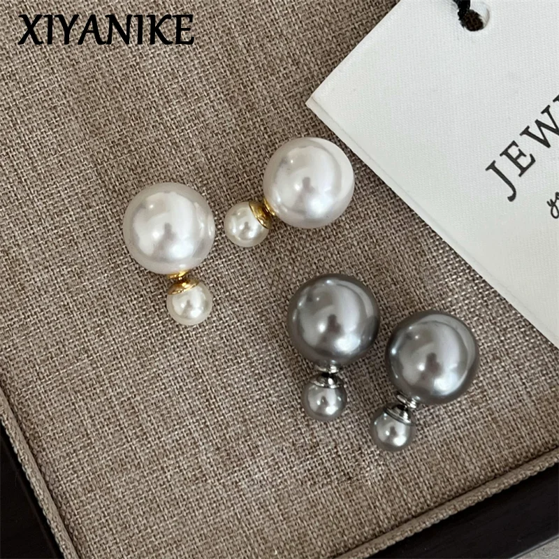 XIYANIKE Double-sided Pearl Stud Piercing Earrings For Women Lady Elegant Fashion New Jewelry Gift Party Wedding bijoux femme