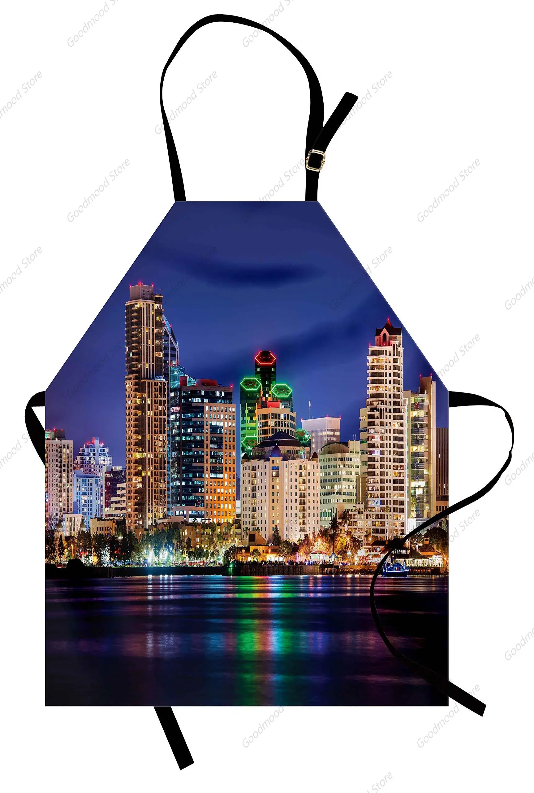 Colorful Skyline of San Diego at Night North San Diego Bay Boats, Unisex with Adjustable Neck for Cooking Gardening, Adult Size