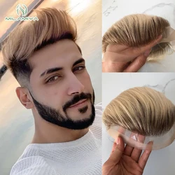 Männer Toupet Spitze und Pu Basis Perücken blonde Haare Spitze Front Haar Systeme männliche Haar Prothese T4/613 Haar teile für Männer Haars ystem