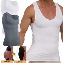 Mens Slimming Compression Shirt Sleeveless Shapewear Round Neck Seamless Waist Trainer Tank Top Belly Control Fitness Undershirt