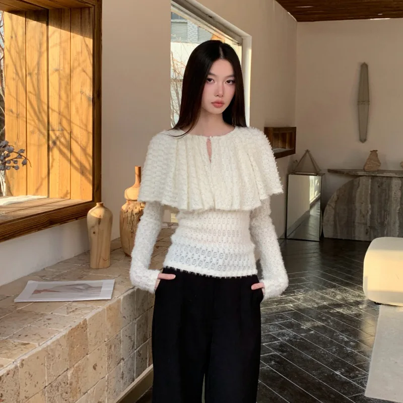 

Spring Knitted Long Sleeve Women's Design Coat Slimming Trendy Hot Girl T-Shirt Top Chinese Made Regular Thickness Hooded