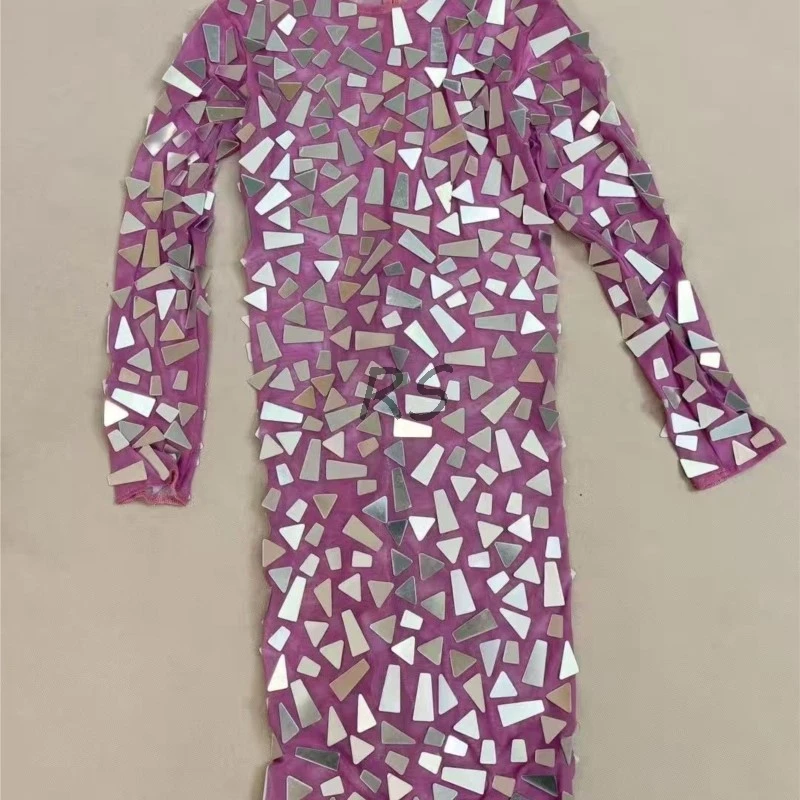 Modisches Outfit für die tägliche Geburtstagsfeier für Frauen, sexy silberne Spiegel, Anbau, Netz-Pailletten, Bühnenkleidung für Sänger