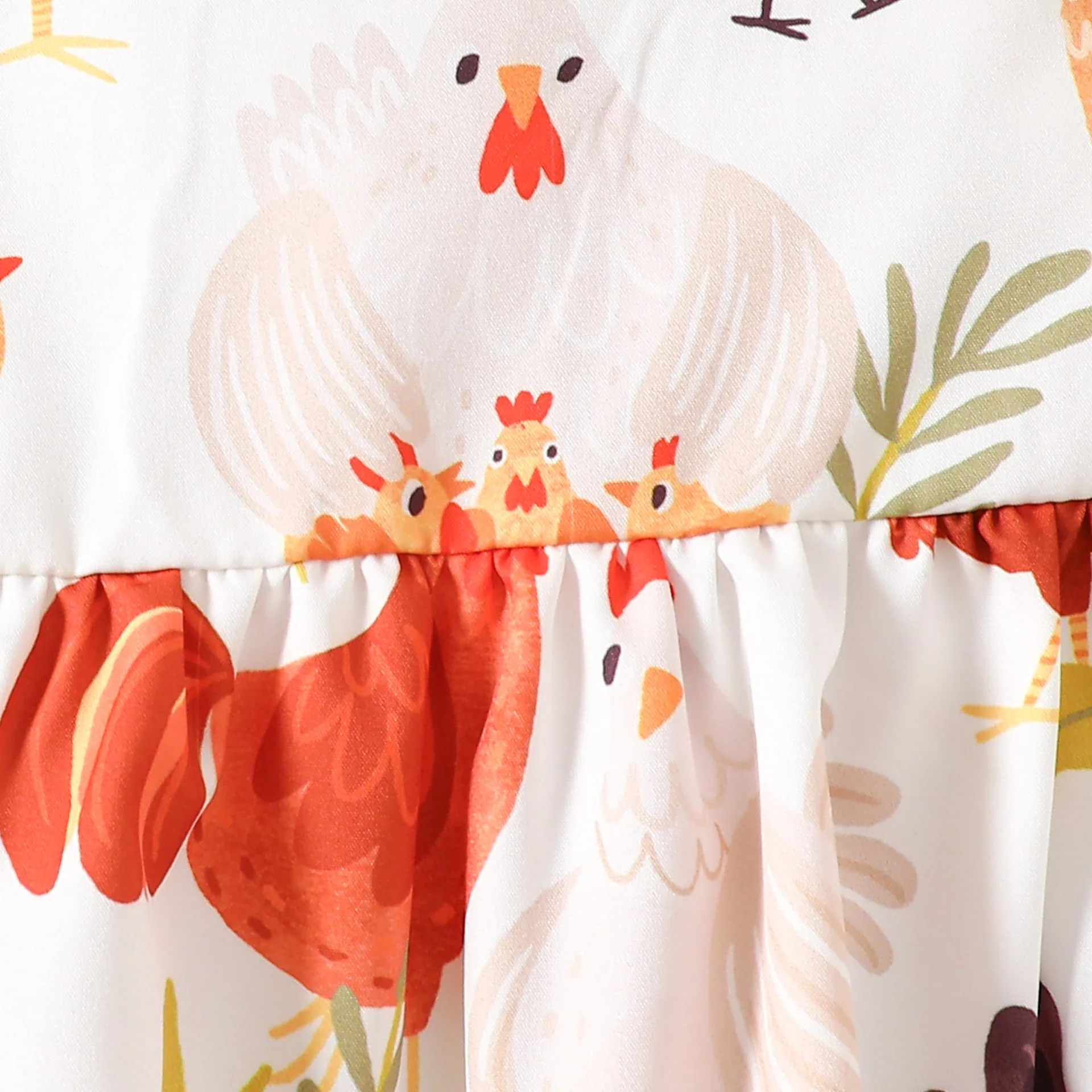 Little Girls Daily Wear Summer Dress Cute Flutter Sleeve Farm Animal Rooster Hen Allover Print Casual Outdoor Kids Dress