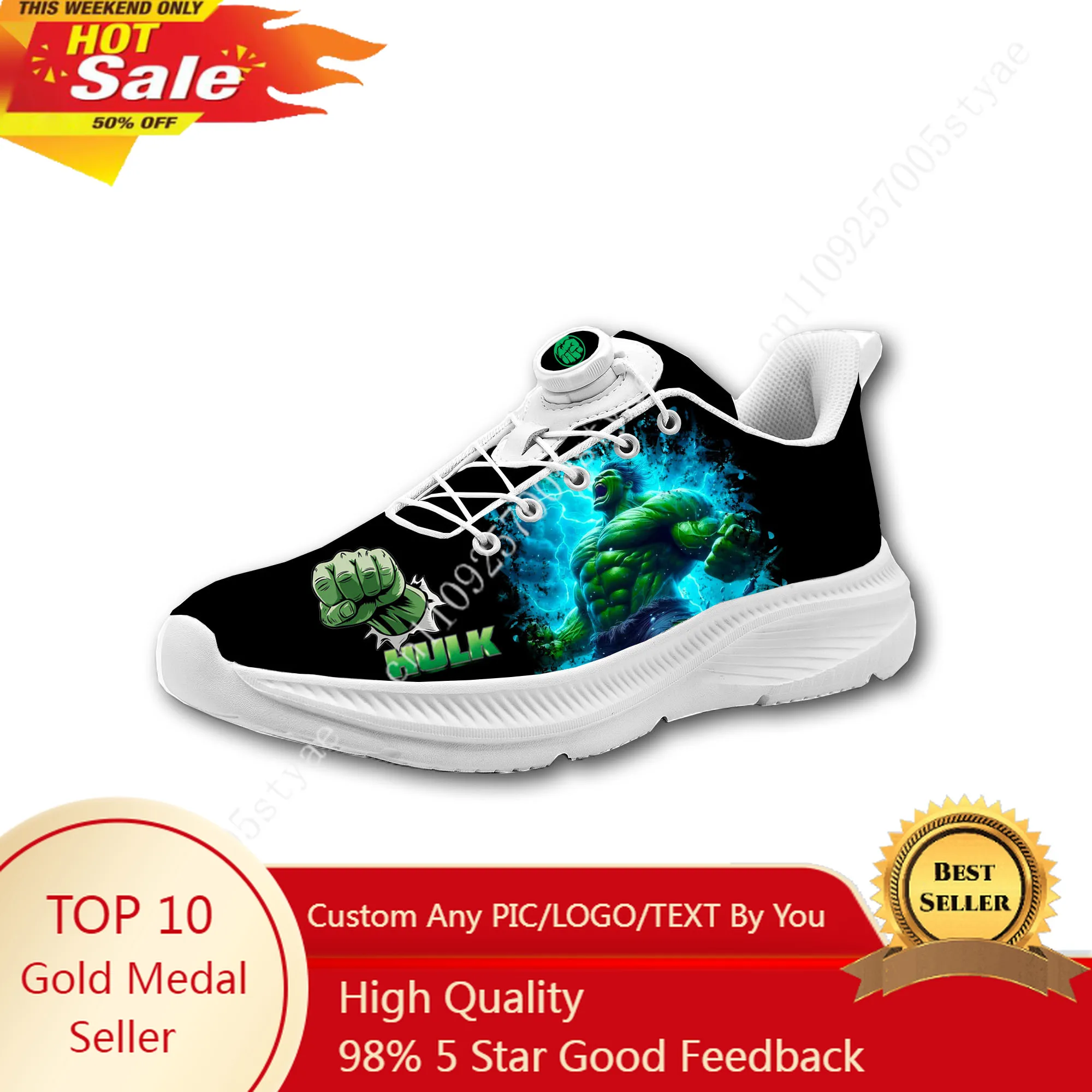 

Marvel Avengers Hulk Casual Hiking Shoes Mens Womens Laceless Rotating Button Sports Shoes lightweight Custom Sneaker