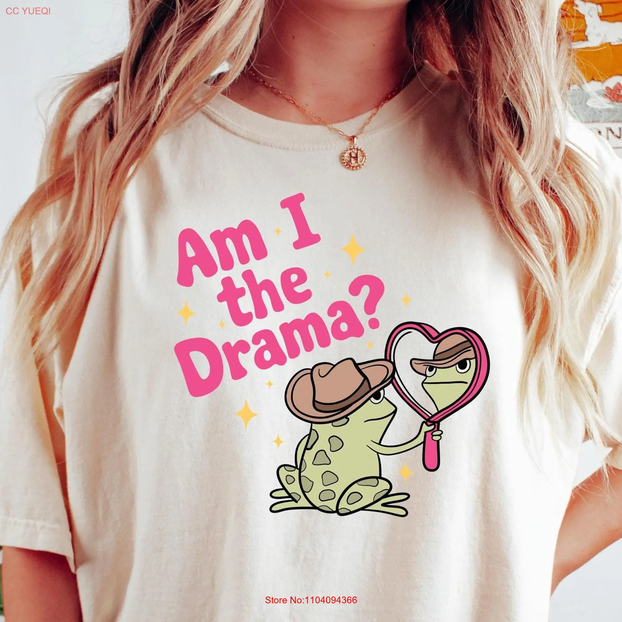 Am I The Drama T Shirt Trendy Cute Cowboy Frog Mental Health Funny Viral Sarcastic long or short sleeves