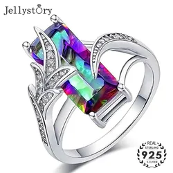 Jellystoryトレンディシルバー925ジュエリーリング長方形の形状グリーントパーズの宝石用原石リング女性の結婚式のパーティーギフトサイズ6-10