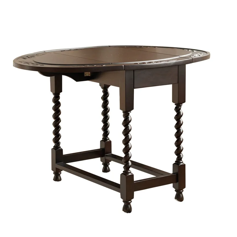 

Medieval vintag solid wood table American coffee oval foldable French engraving