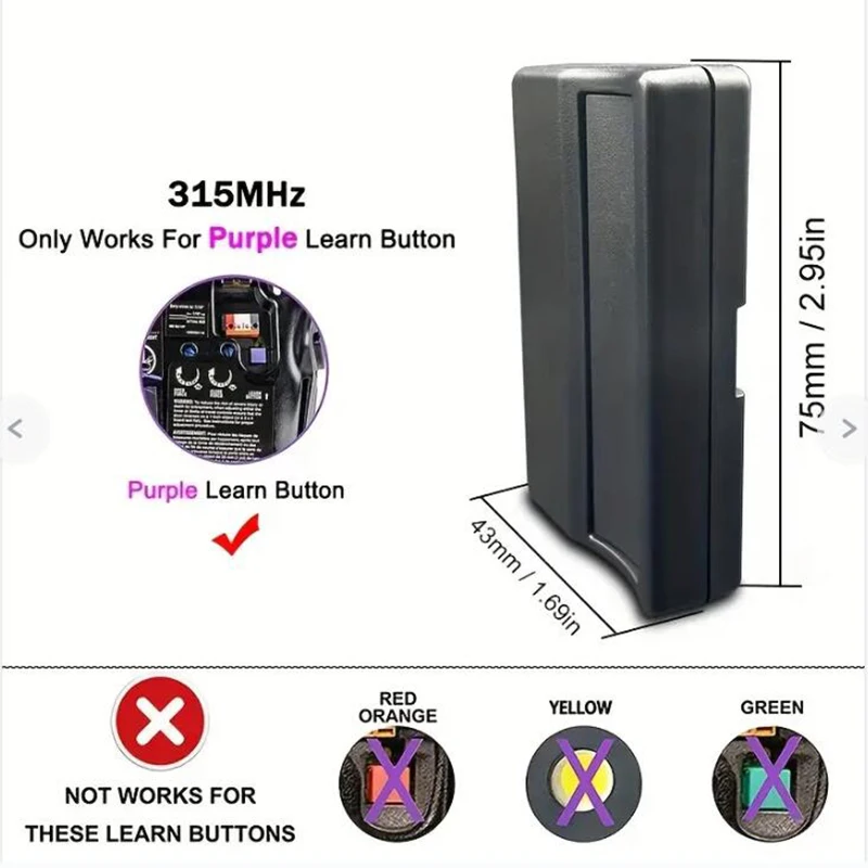 Controle remoto garagem porta abridor, Rolling Code, roxo, Estudo Botão, 371LM, 373LM, 372LM, 370LM, 950D, 953D, 956D, 315MHz