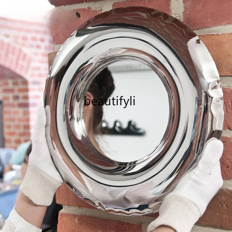 Modern Light Luxury Designer Creative Polishing Mirror Surface Result Stainless Steel Makeup round Mirror Decorative Ornaments