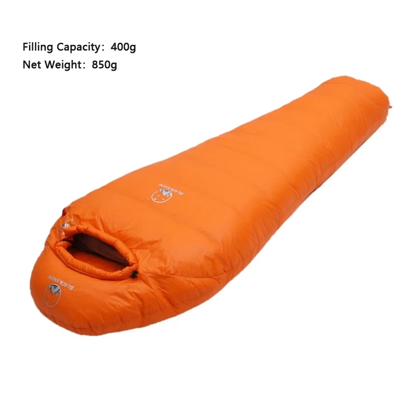 Black Snow Camping Goose Down Sleeping Bag Warm Down Filled Adult Mummy Style Sleep Bag 4 Seasons Camping Travel Sleeping Bag