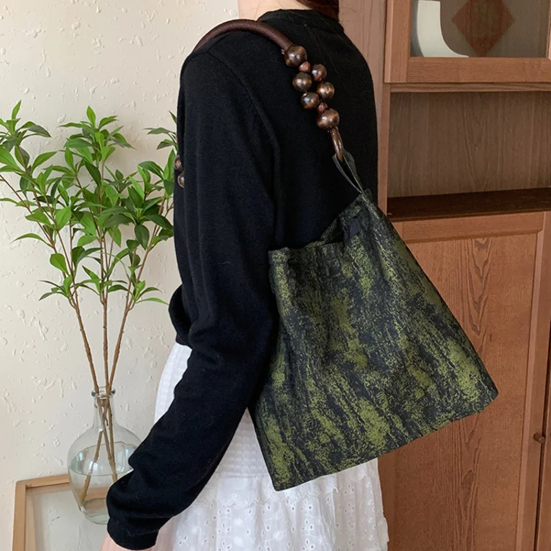 2024Autumn and Summer New Niche Moss Green New Style Shoulder Underarm Bag Handbag Artistic Style Women's Bag Ba