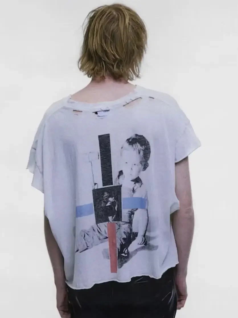 ER/D 26ss Childhood washed portrait print short-sleeved vest