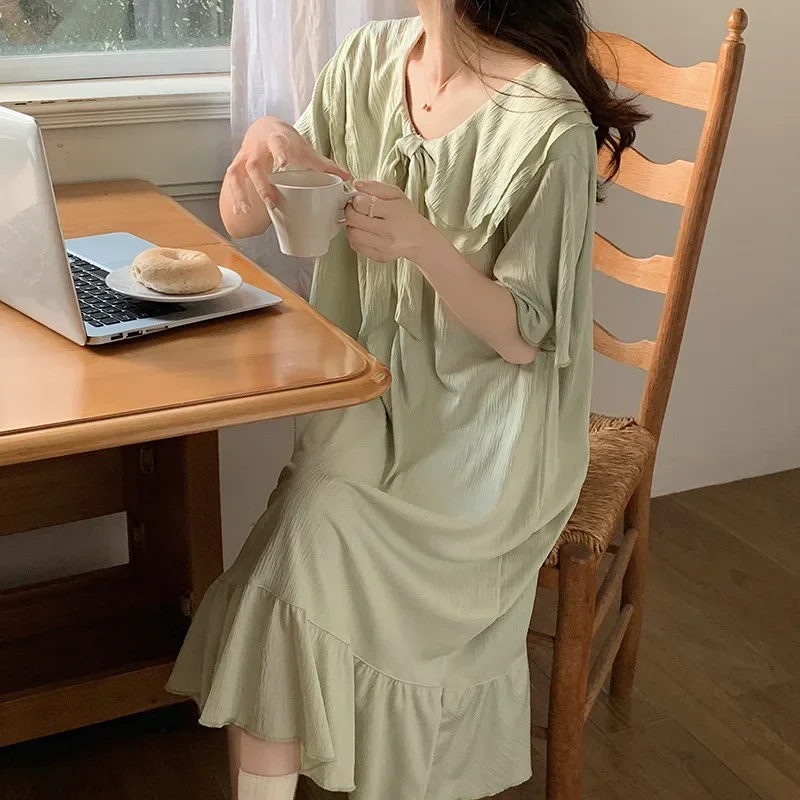 

Women Fairy Princess Sleepwear Nightwear Vintage Summer Ruffles Night Dress Green Robe Long Nightgown Sexy V Neck Nightdress