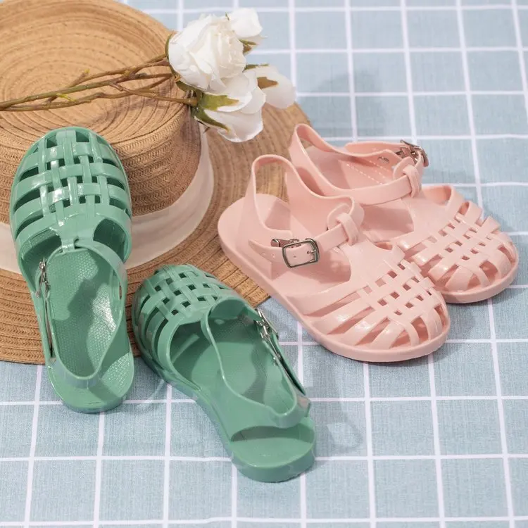 

Boys Girls Baby Casual Plastic Toddler Shoes Sandals Spring And Summer Children'S Soft Bottom Toe Shoes Flat Hollow Hole Shoes