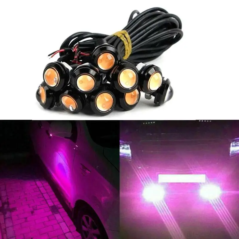 10X 9W 23mm Purple Pink LED Eagle Eye Light Car Fog DRL Reverse Backup Bulb 12V