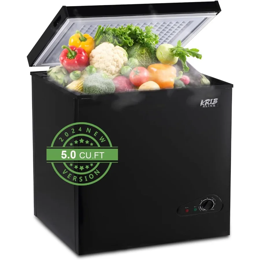 

Chest Freezer 5 cu.ft Black Compact Freezer with Adjustable Thermostat and Removable Storage Basket for Kitchen Garage Basement