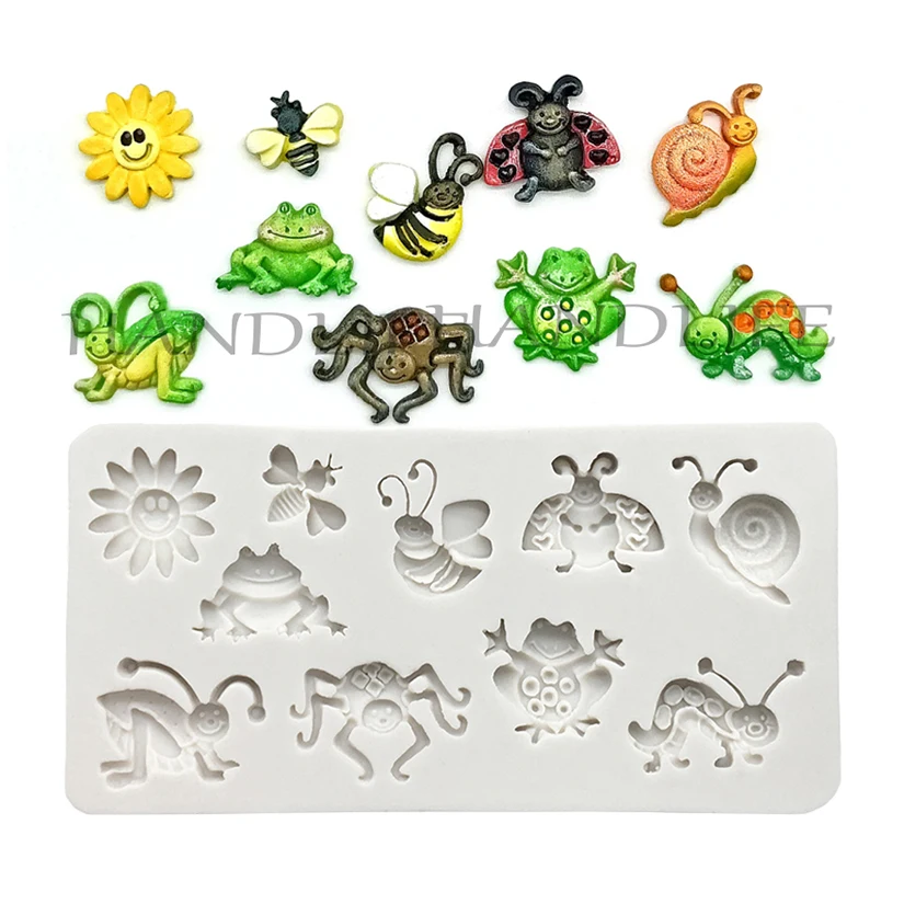 Bienen-, Schmetterlings-, Frosch- und Schnecken-Silikonformen für Harz, Zuckerguss, Cupcake-Backen und Fondant-Kuchendekoration – Detail 1