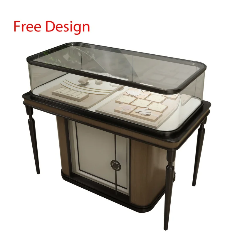 

Custom luxury commercial mall wall stand cosmetic glass display cabinet jewelry display table