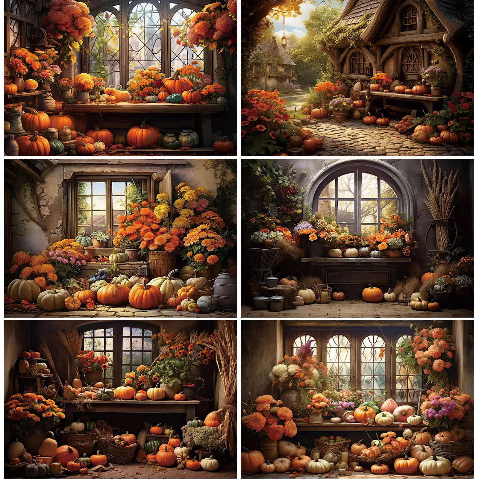 Photography Background Autumn Pumpkin Birthday Backdrop Fall Golden Harvest Window Party Decor Photo Studio Props