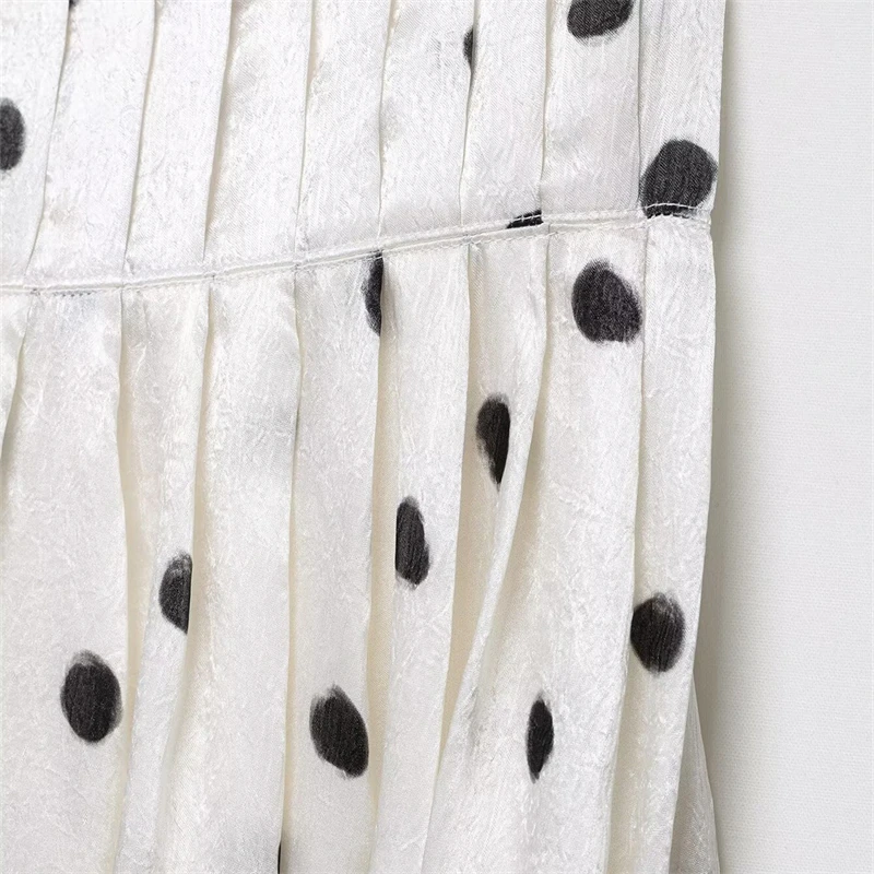 KEYANKETIAN Letnia Nowa Klasyczna Spódniczka Mini w Kropki Damska z Bocznym Zamkiem Błyskawicznym, Wysoki Stan, Plisowana Ozdoba, Spódnica do Kolan